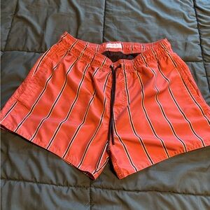 Men’s Saturdays NYC Copper Rose Striped Swim Trunks Size S